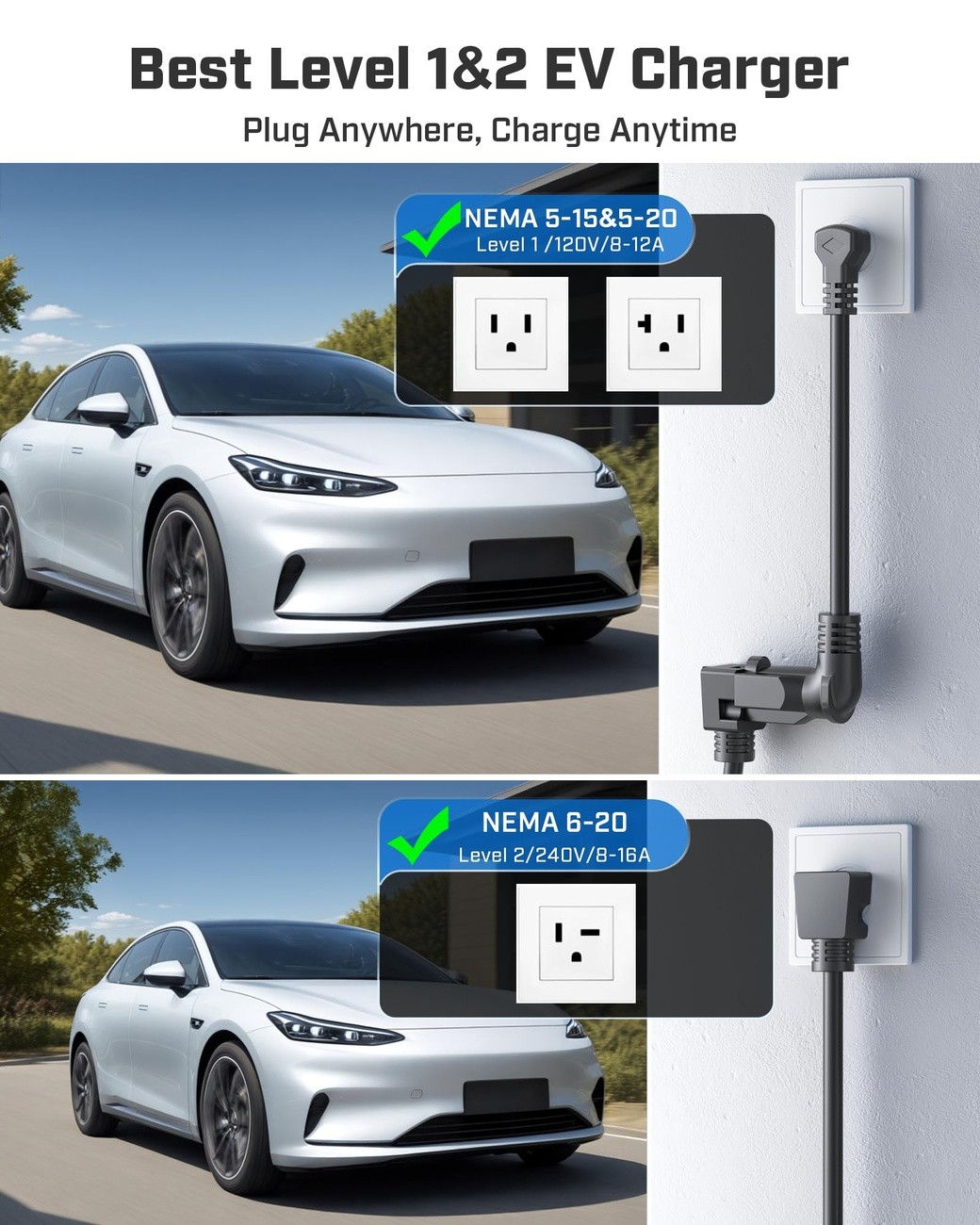 EV Charger Level 2 16A Portable 21Ft Cable
