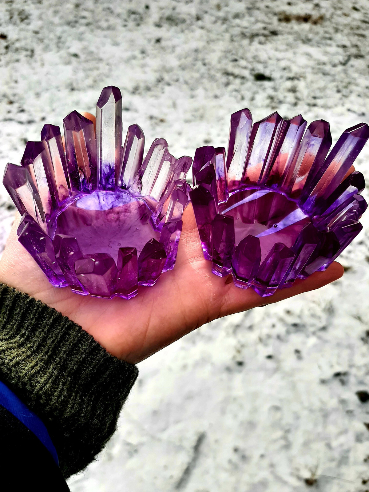 Amethyst Resin Crystal LED Candle Holders / Tea Candle Holder / Amethyst