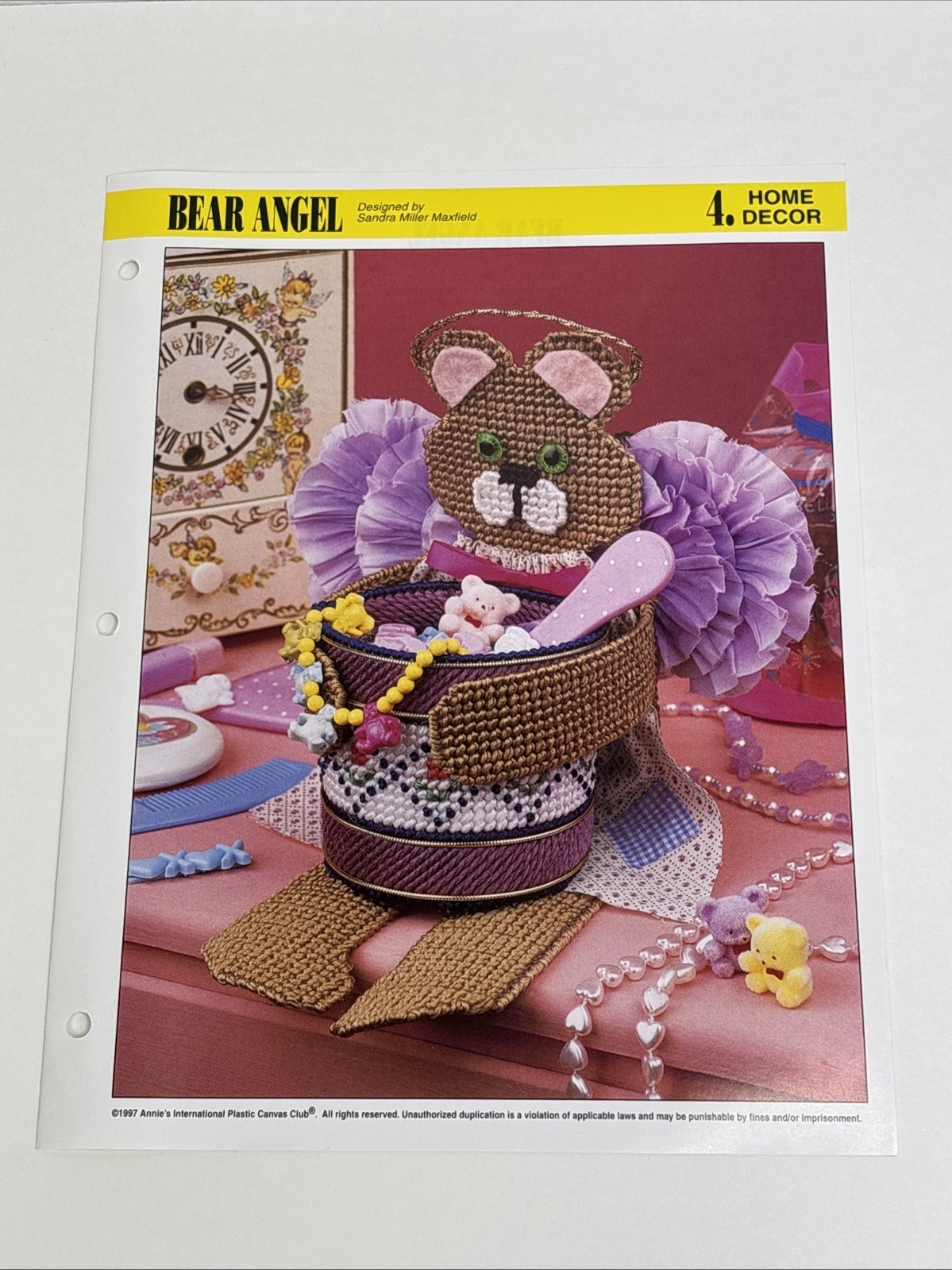 Bear Angel Holder Annie's Attic Plastic Canvas Pattern Page