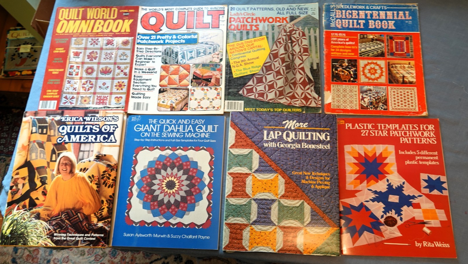 LOT OF 16 BOOKS ON QUILTING; PATCHWORK, VINTAGE QUILTS, HOW TO QUILT, ETC