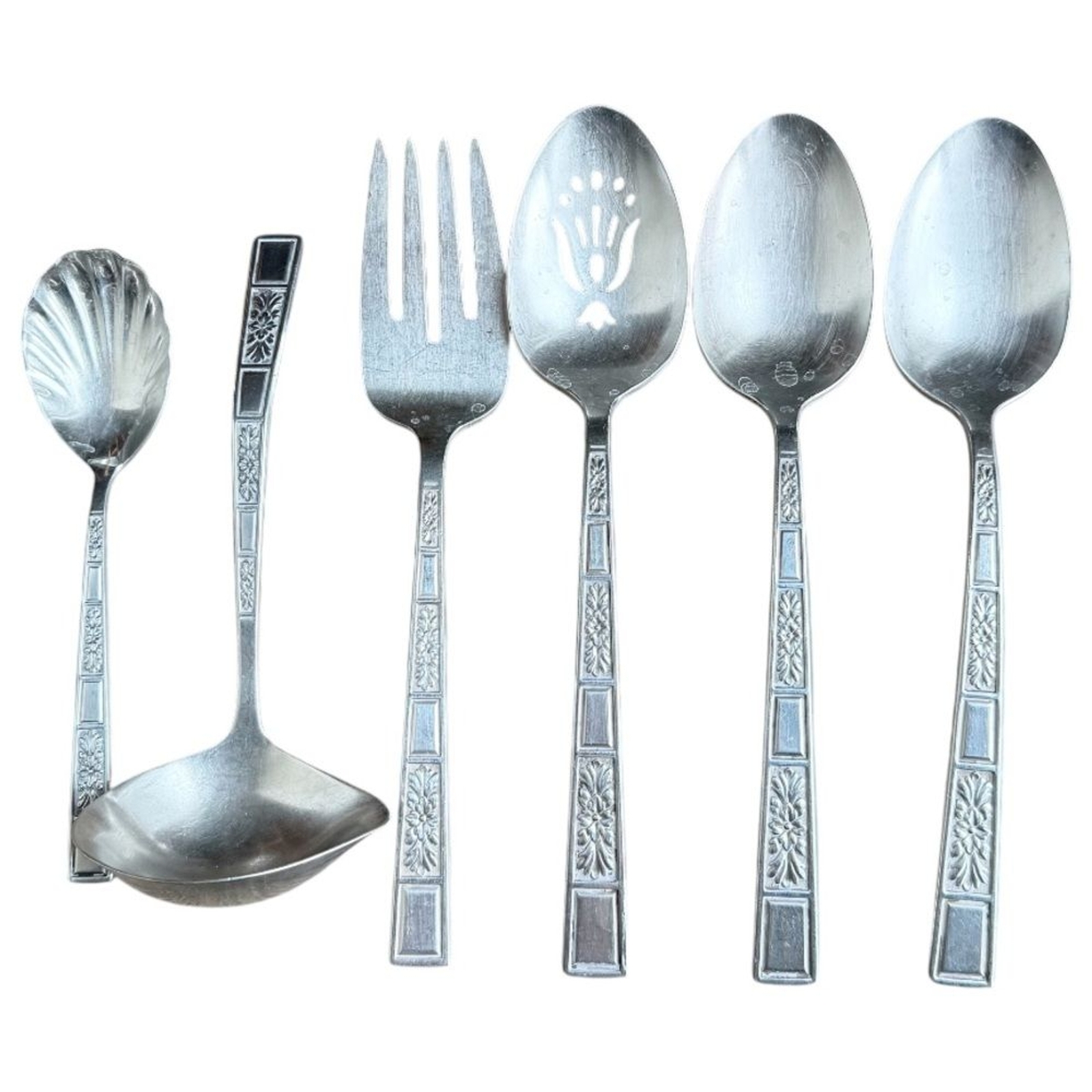Reed & Barton LOT 6 stainless steel serving ware spoons ladle fork vintage