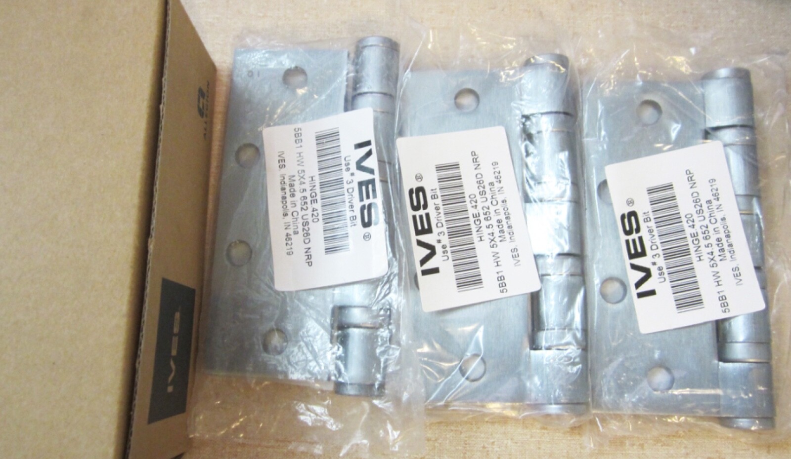 Ives 420 Hinges, 5" x 4.5", Satin Chrome Finish, New Set of 3