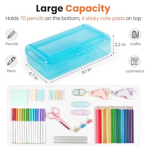 Double Layer Pencil Box, Large Hard Pencil Case Organizer, Clear Plastic Blue