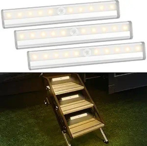 3 Pack Motion Activated RV Step Lights, 10 LED Battery Opera Color: Warm light