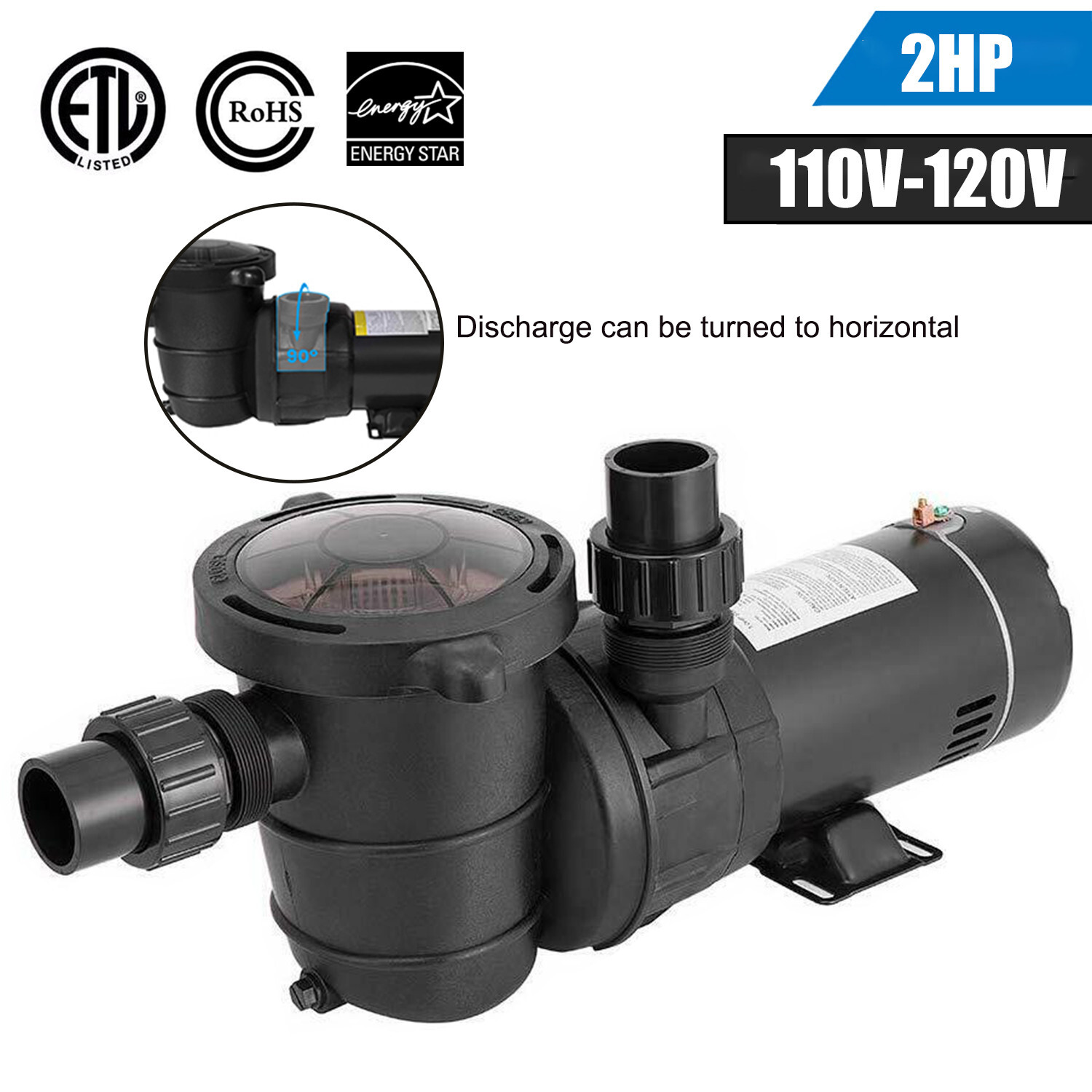 2HP Above/Inground Swimming Pool Pump Motor 90GPM 49' Max Hayward 115V 6.6' Cord