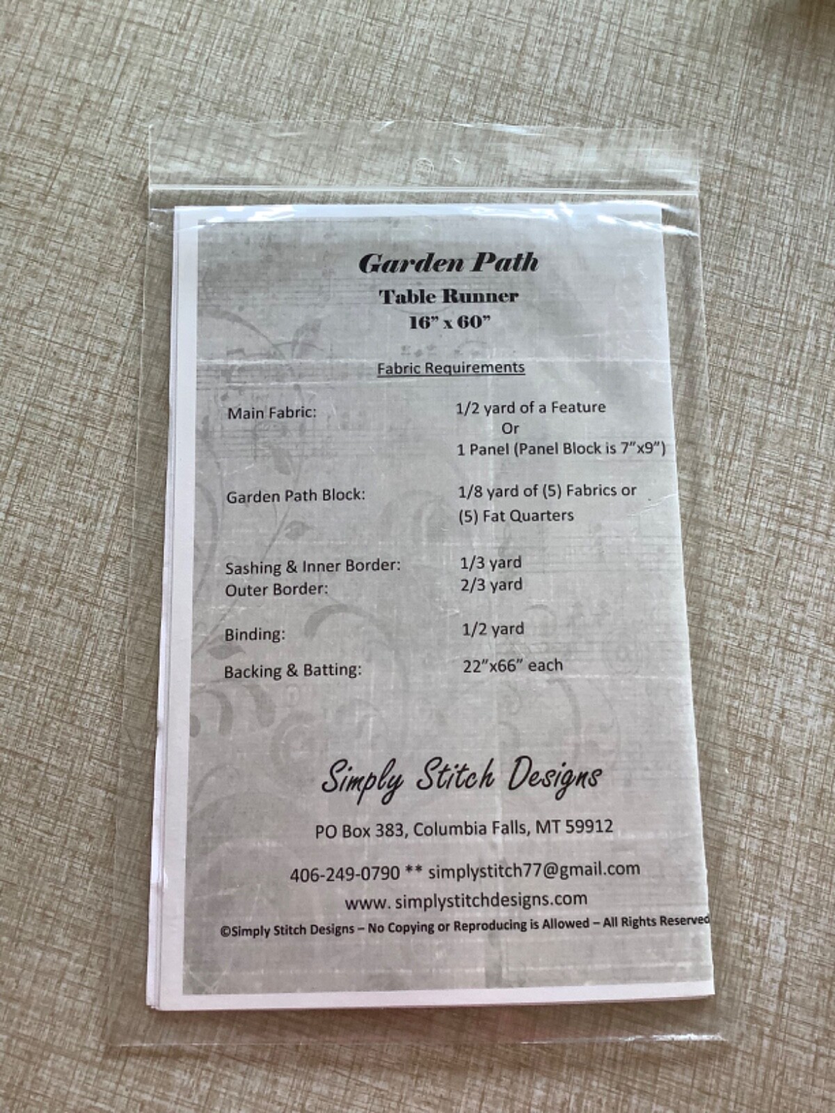 Simply Stitch Designs QUILT PATTERN “Garden Path” Table Runner 16”x 60”