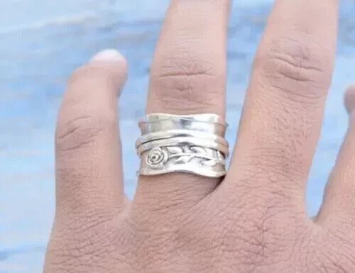 Solid 925 Sterling Silver Handmade Band & Spinner Meditation Ring All Size R291