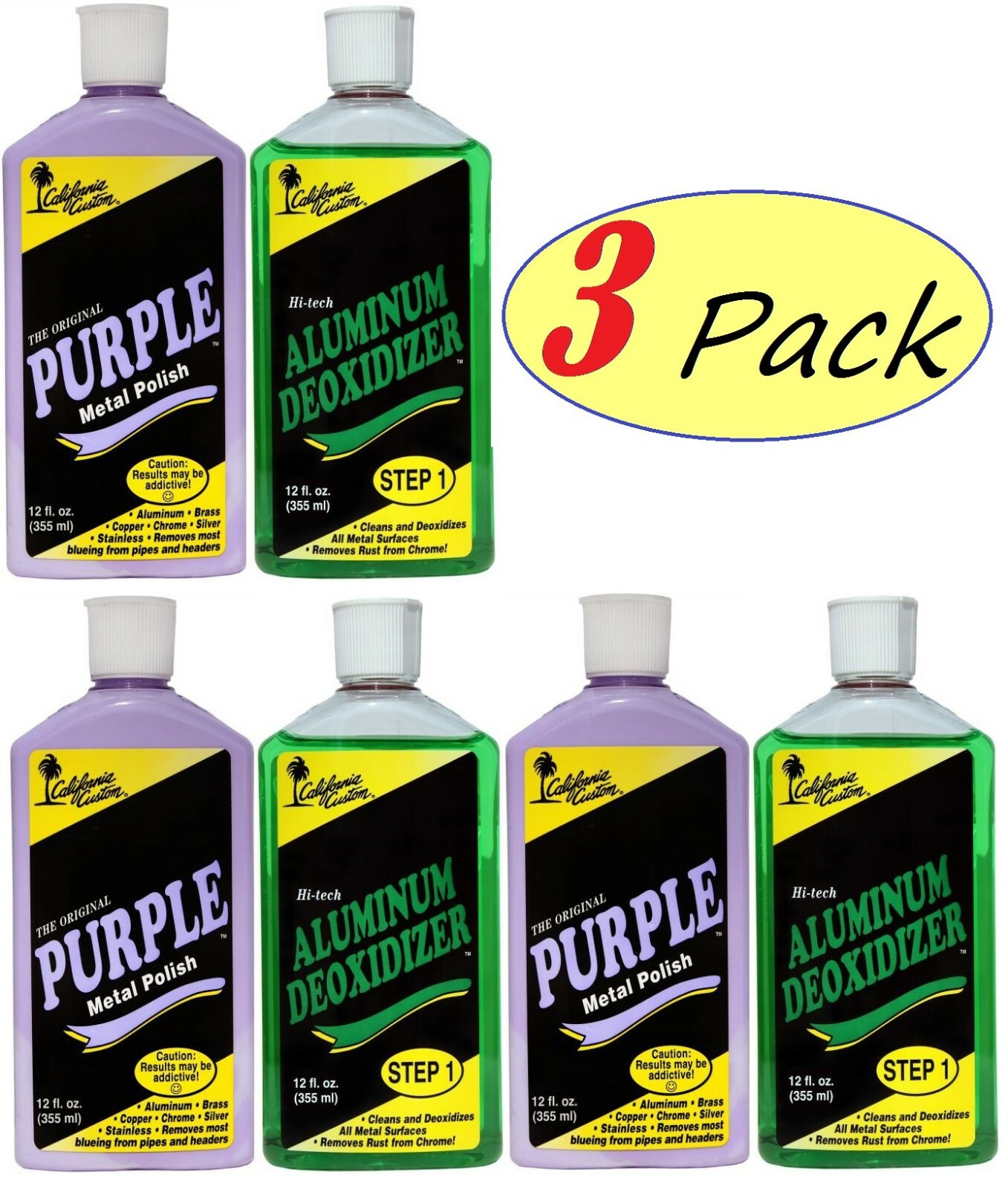 California Custom Products PURPLE METAL POLISH & ALUMINUM DEOXIDIZER Kit 3 SET