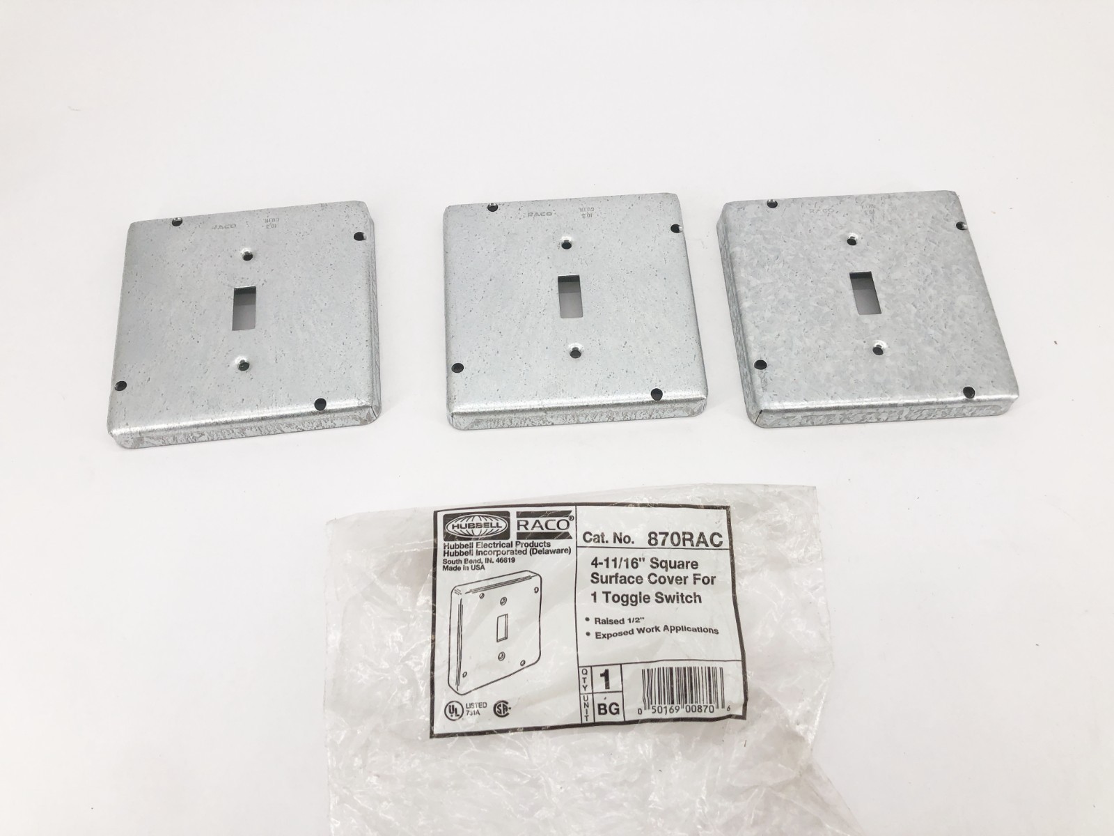 Lot of 3 New Hubbell 870RAC Square Covers 1 Toggle 4-11/16" - No Box
