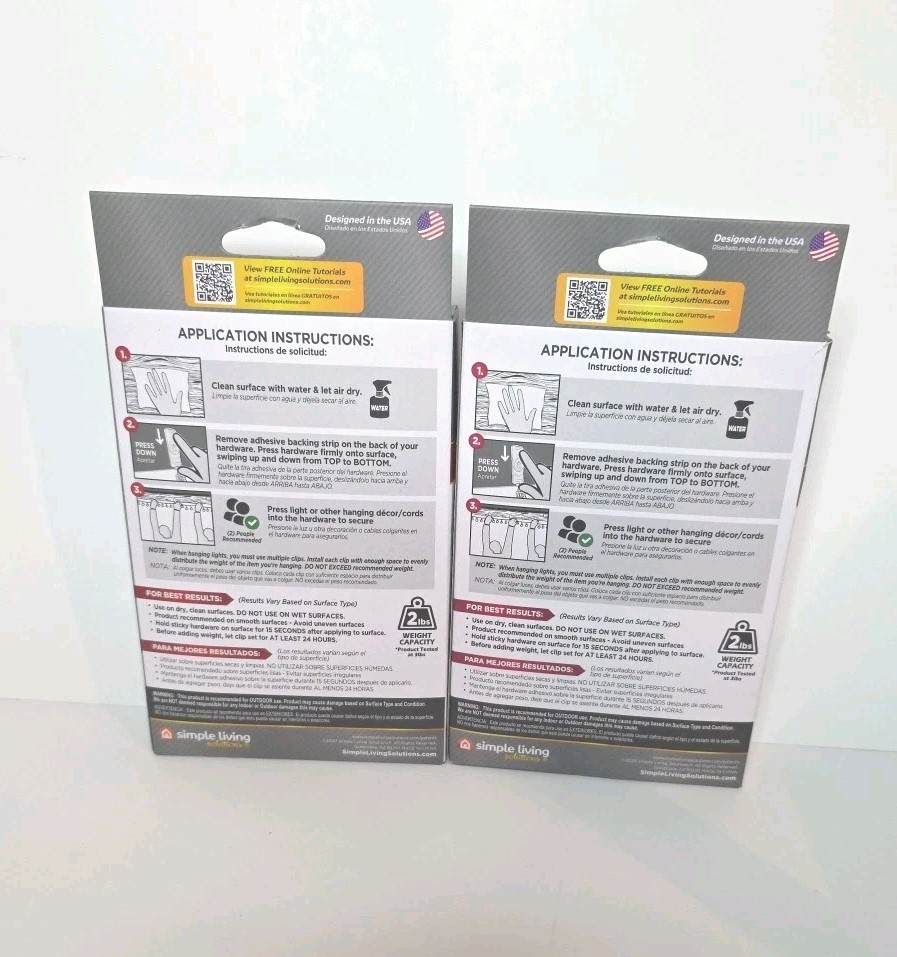 2 Boxes Simple Living Pro Anywhere Sticky LARGE HOOKS 12 Pack Ea. (24 Total)