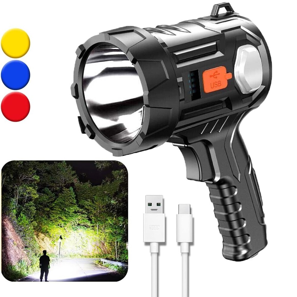 Solar/USB Rechargeable LED Spotlight Flashlight Searchlight 30000000LM Bright US