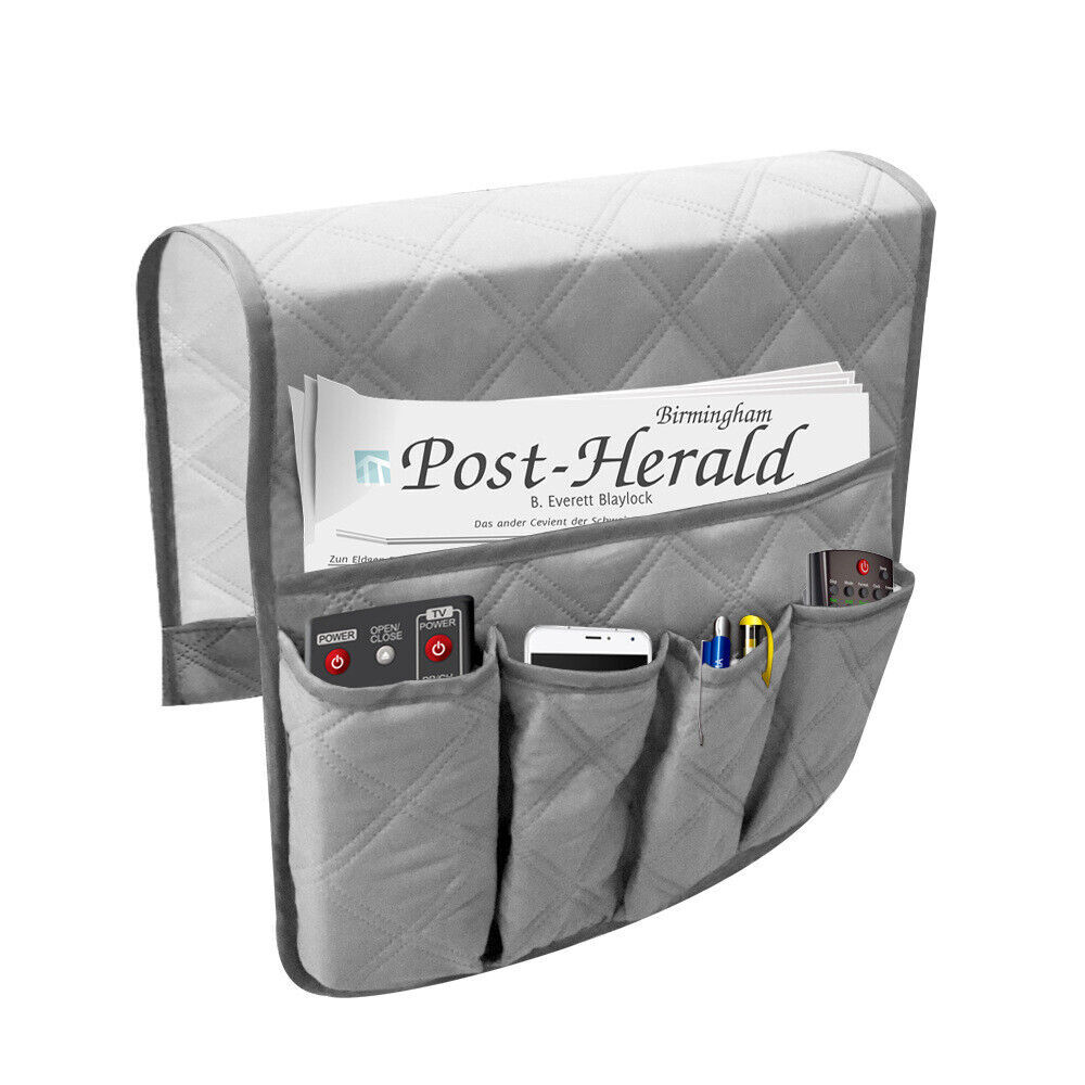 5 Pocket Sofa Arm Rest Organizer Caddy Couch Tray Remote Control Holder Table