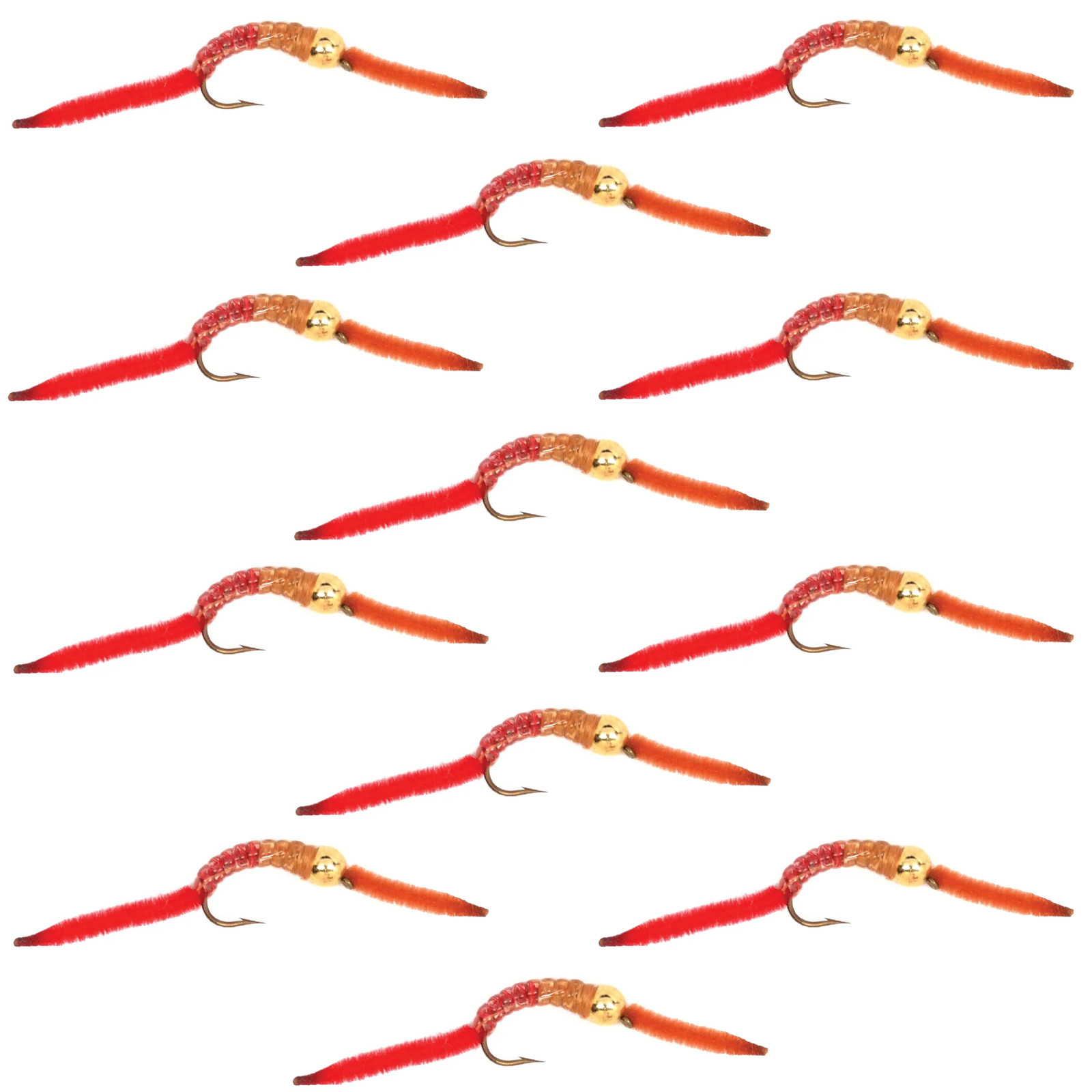 San Juan Worm Bead Head Power Worm Half and Half V-Rib - 12 Flies Hook Size 12