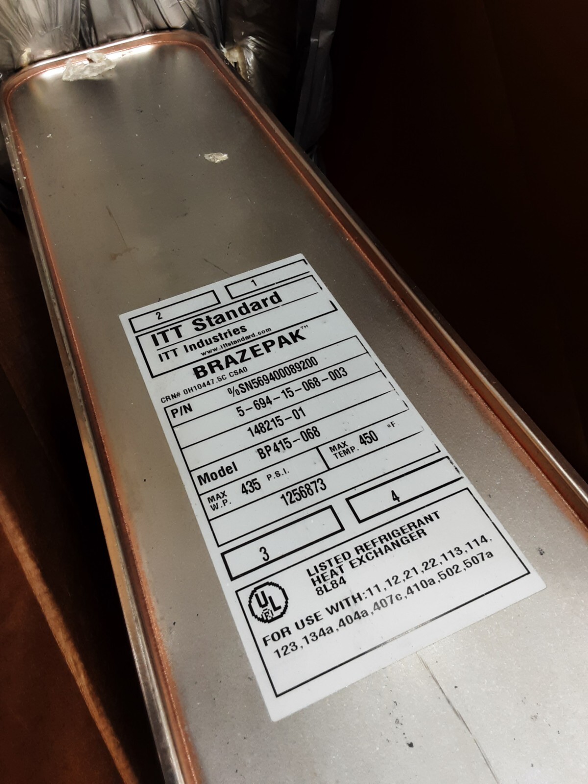ITT BRAZEPAK BP415-068 Brazed 21"x 4-1/2" Heat Exchanger 1-1/2" Ports , 68 Plate