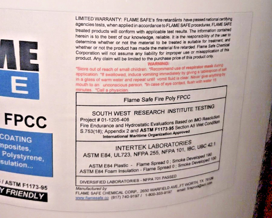 Flame Safe Fire Poly FPCC Fire Retardant Coating - 5 Gallon Bucket - Clear
