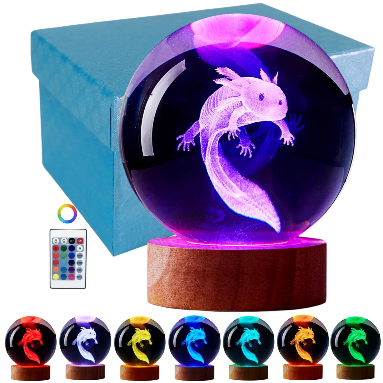 3D Axolotl Crystal Night Light, Upgraded 3.15 Inch Axolotl Crystal Lamp with ...