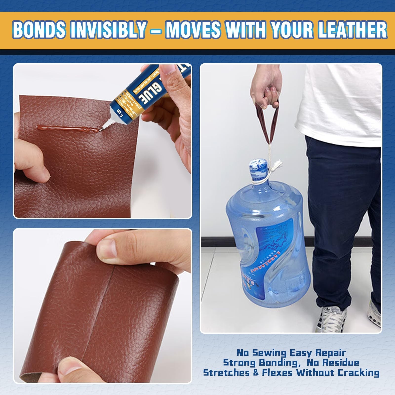 Leather Glue Permanent, 60ml High Strength Leather Adhesive, Waterproof Super...
