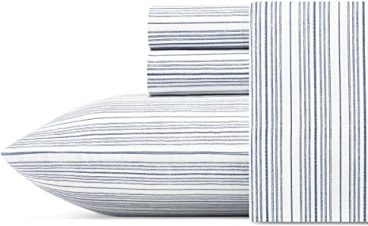 - King Size Sheets, Cotton Percale Bedding Set, Crisp & Cool, Coastal Home Decor