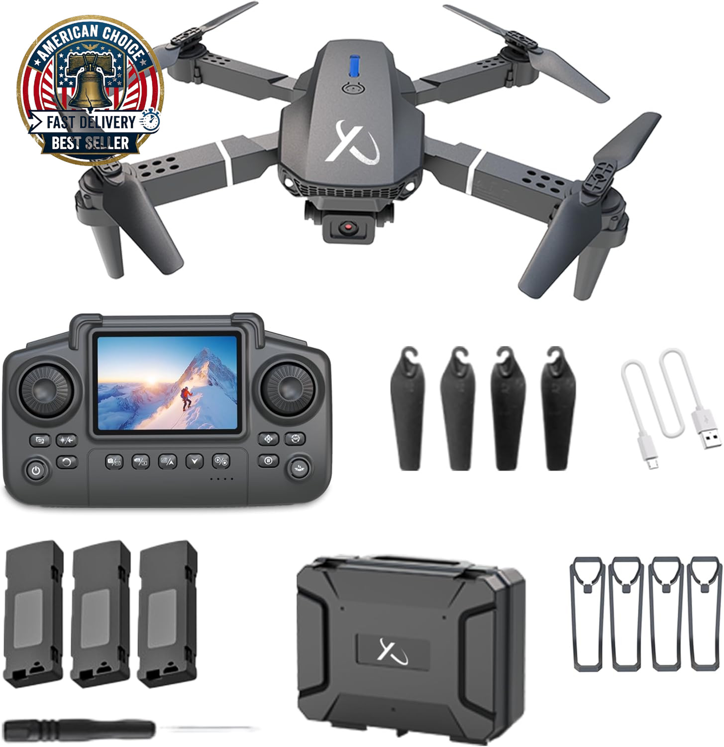 Falcon X 4K Drone with Built-In Screen Remote, Foldable FPV Quadcopter with Wide
