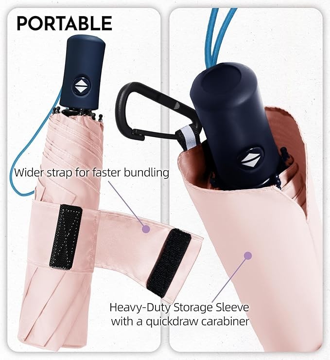 Windproof Travel Umbrella for Rain - 43" Compact Folding Umbrella