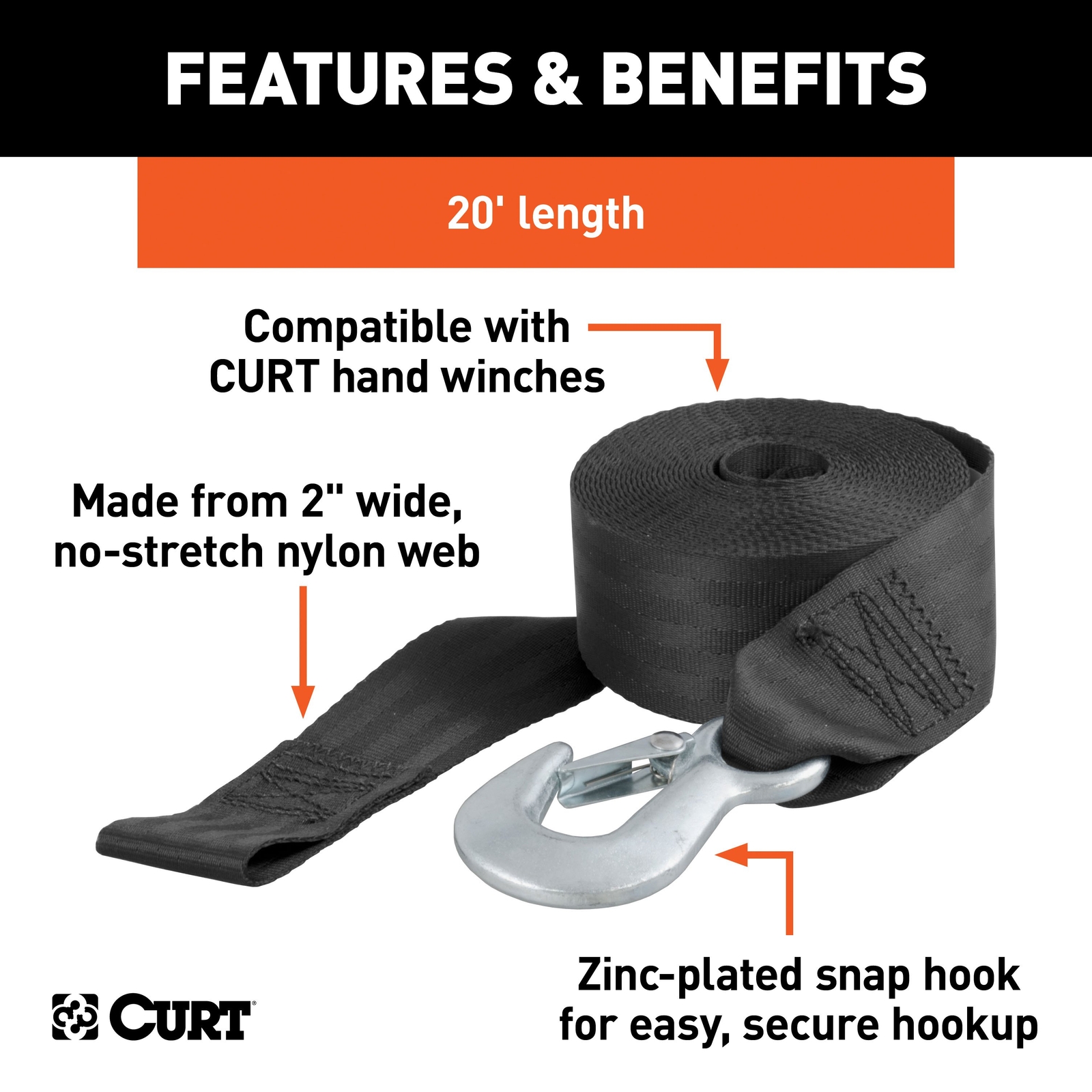 20' Winch Strap with Snap Hook (1,333 lbs.)