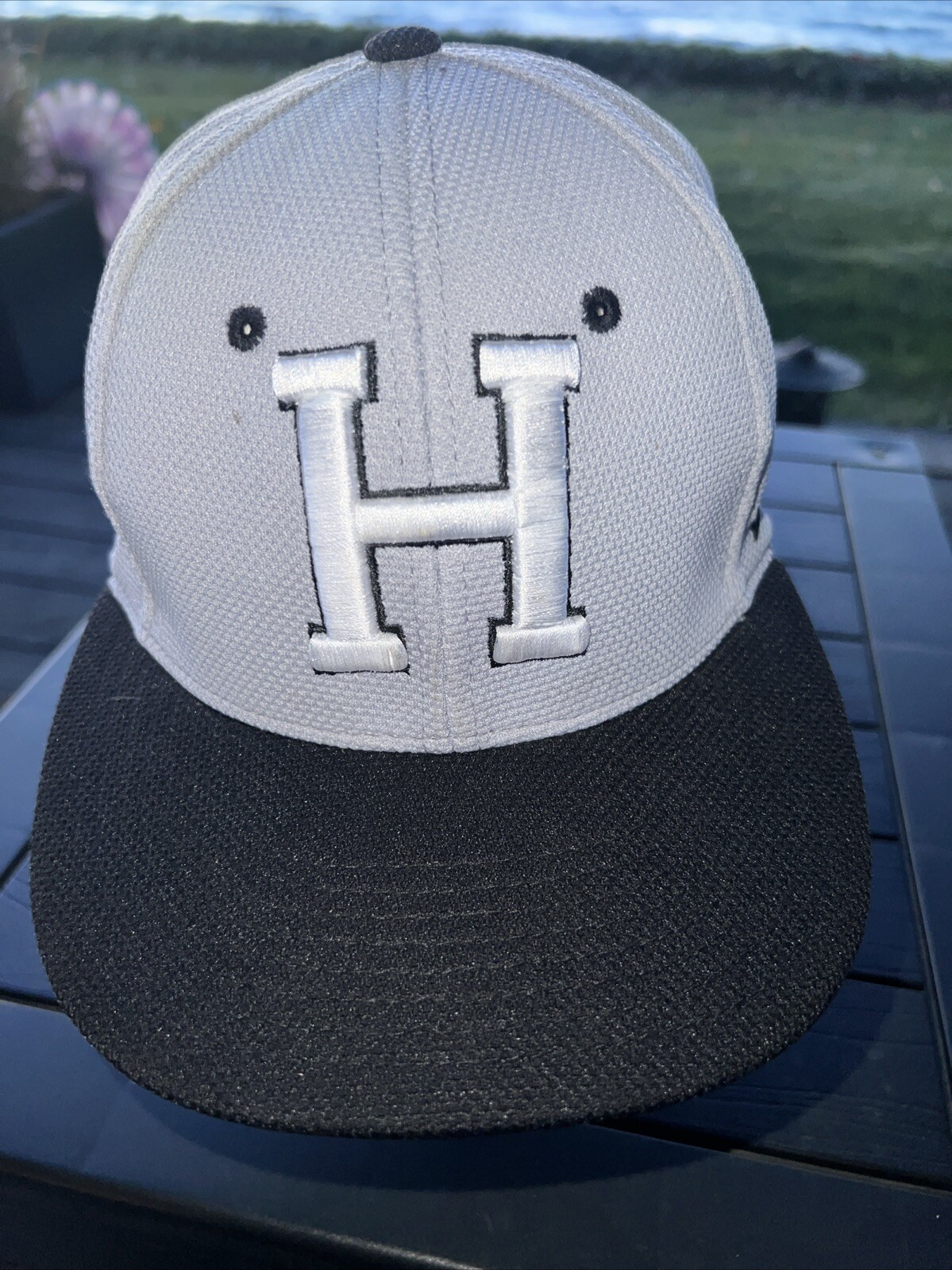 H in White on a Gray Hat Cap w Black Bill & Plane Silouette American Flag SizeXL