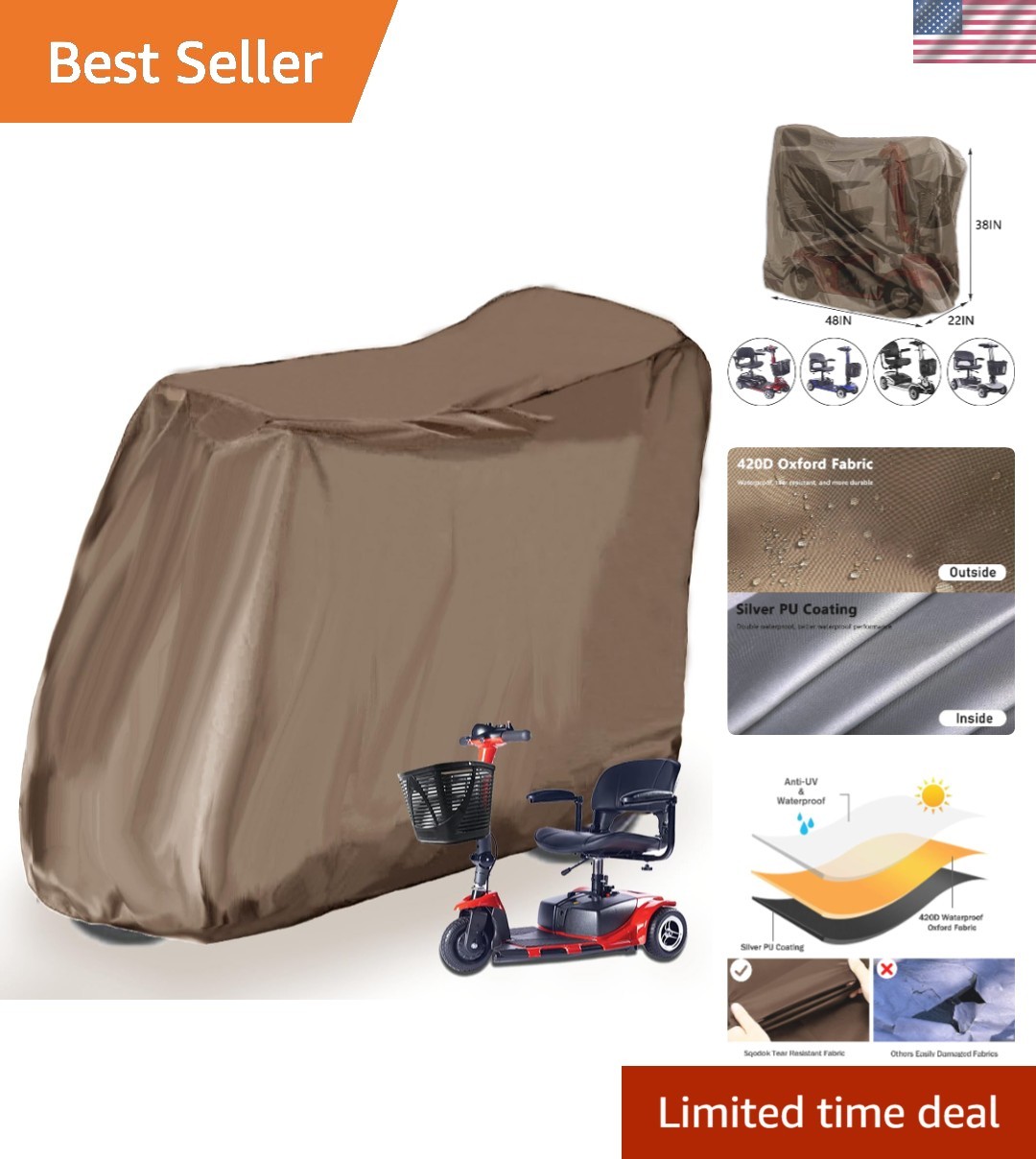 Universal Fit Waterproof Scooter Cover – Durable, Windproof & Tear Resistant 48"