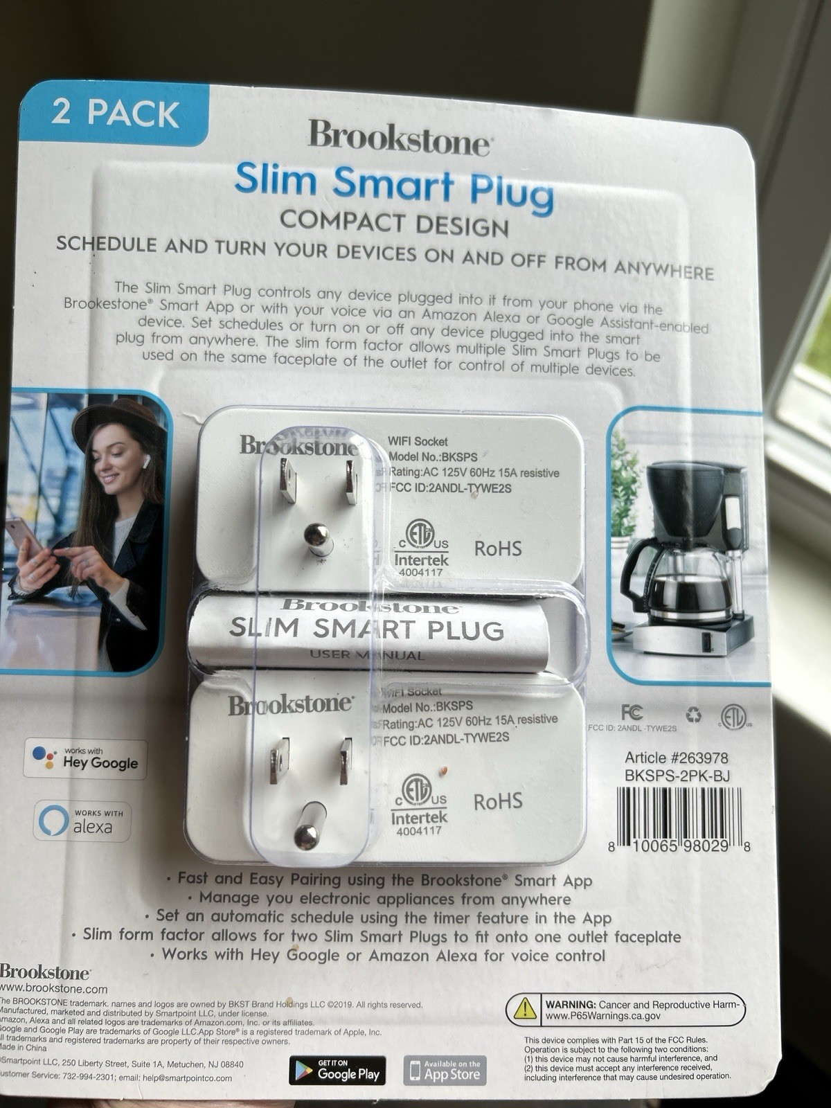 2 Pack Brookstone Smart Plug WiFi Outlet Switch, Compatible with Alexa & Google
