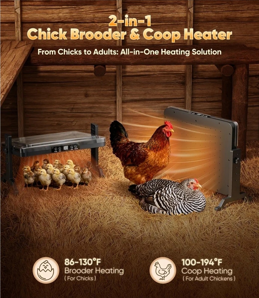 ILOJUST 2-in-1 Chicken Coop Heater Smart Chick Brooder Heating Plate 200W