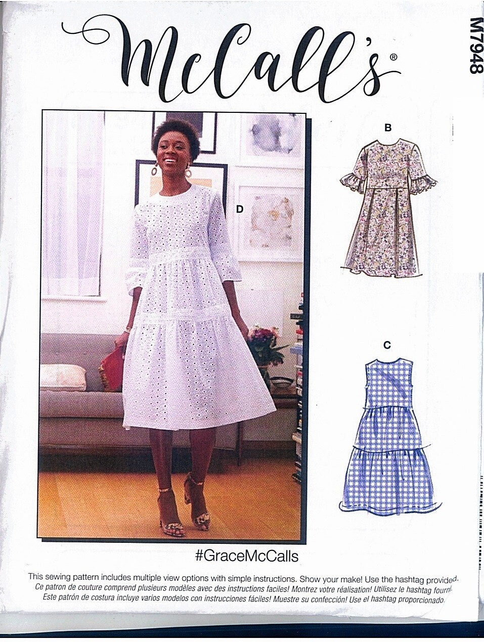 McCalls 7948 Dress Boho Style Back Opening Sleeve Var EZ Pattern Misses A5E5 New