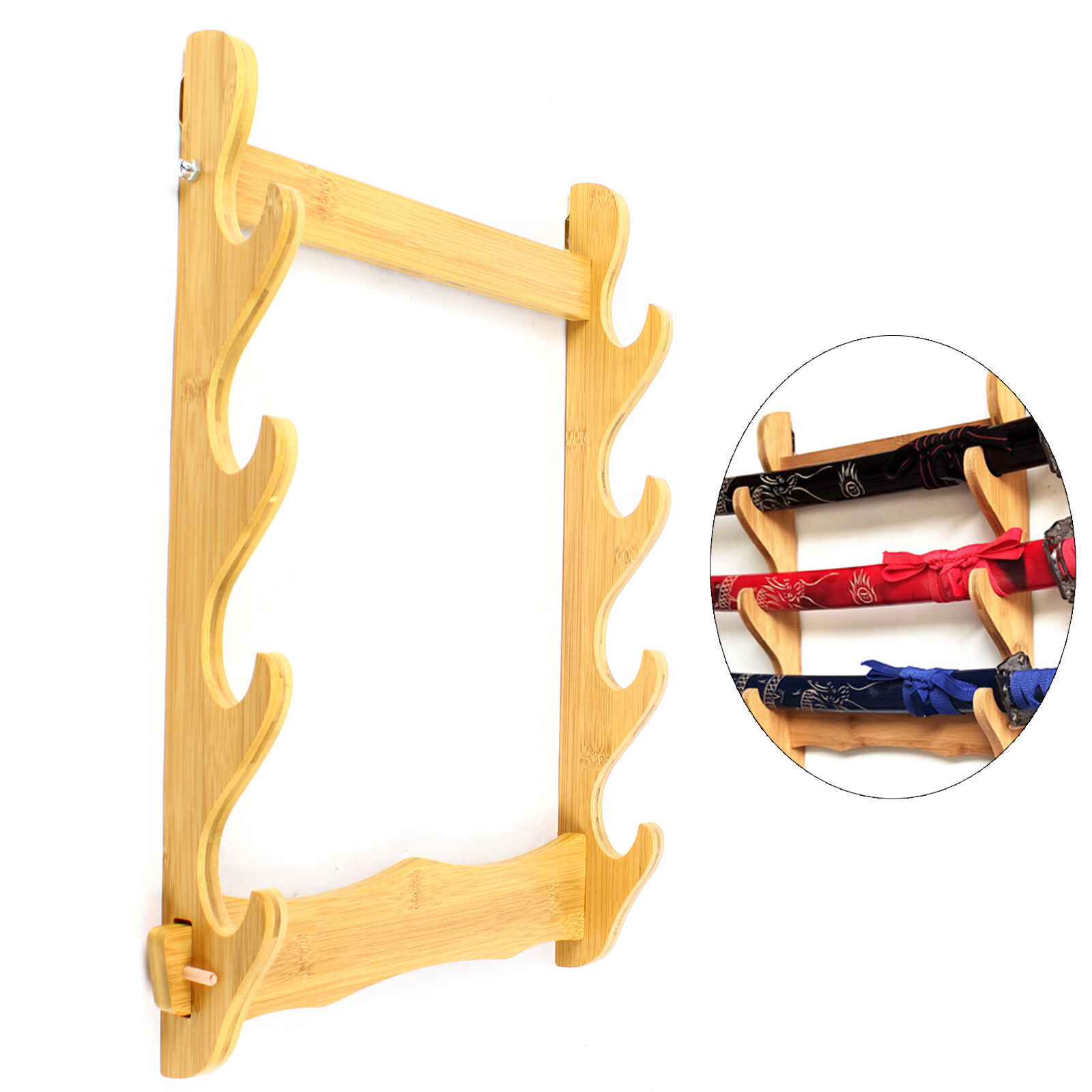 4-Tier Wall Mounted Samurai Sword Holder Katana Stand Flute Display Stand Rack