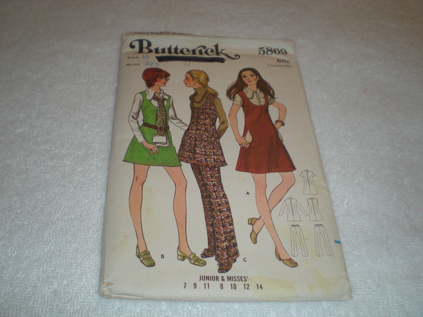 Butterick Pattern Sz 10 Jr. & Misses Pant Jumper Dress Uncut Unused 5869 Vintage