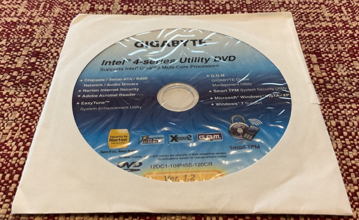 Vintage GIGABYTE Intel 4-Series Utility DVD Software Version 1.2 RARE Brand Neew