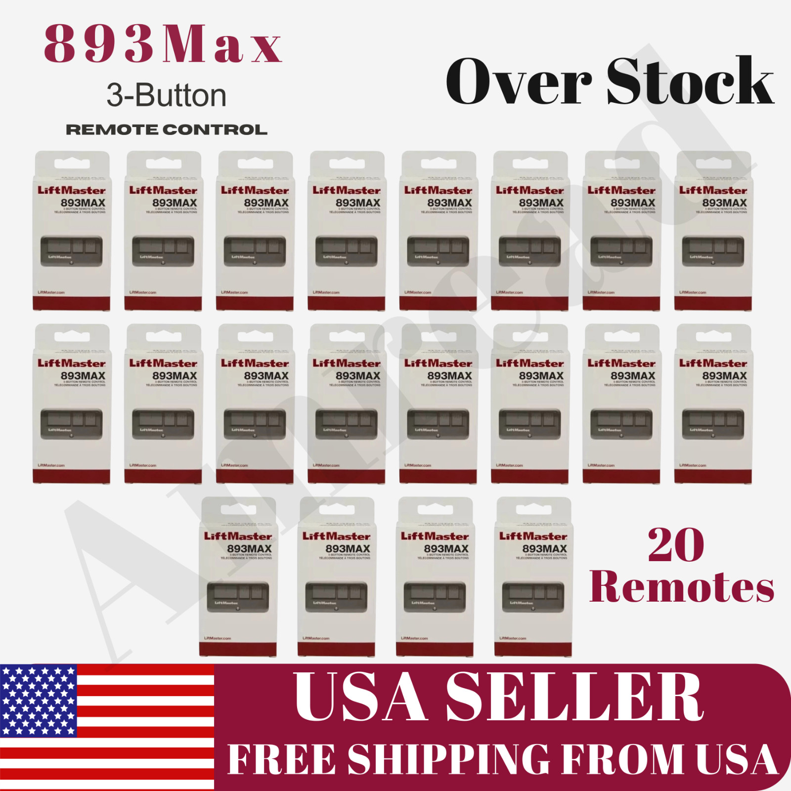 20 Pack LiftMaster 893MAX Garage Door Remote Control Black 3 Button Universal