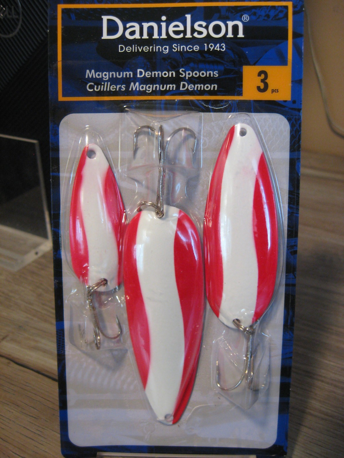Danielson 3 Pack Red & White Magnum Demon Spoons - 2.25" 3" 3.5" Fishing Lures