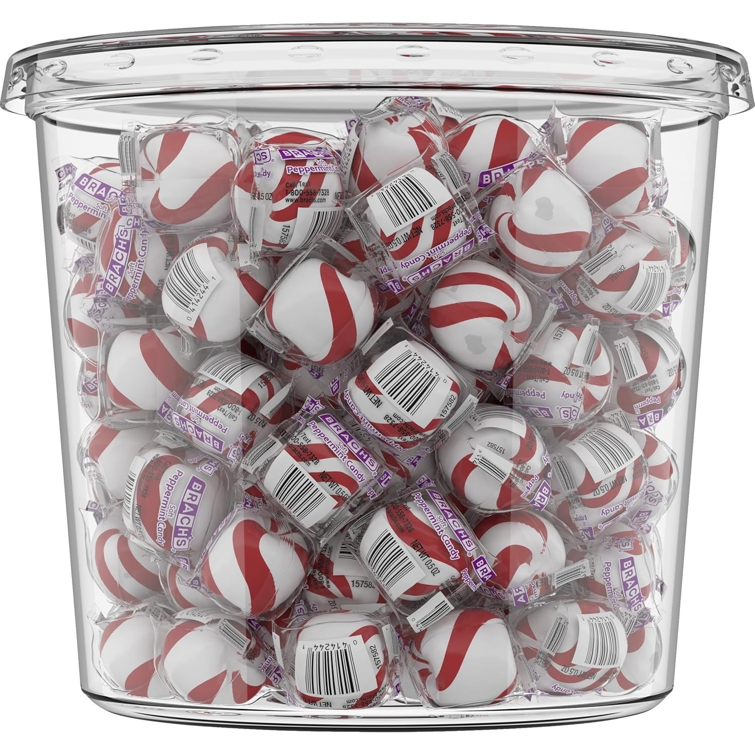 Brachs Bobs Sweet Stripes Soft Peppermint Candy 160 Count 28oz Jar Bulk