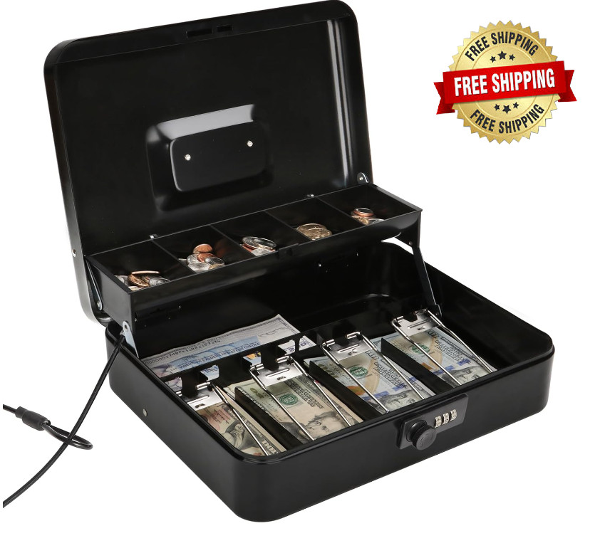 Organizador de dinero efectivo cash para negocio caja con cerradura de seguridad