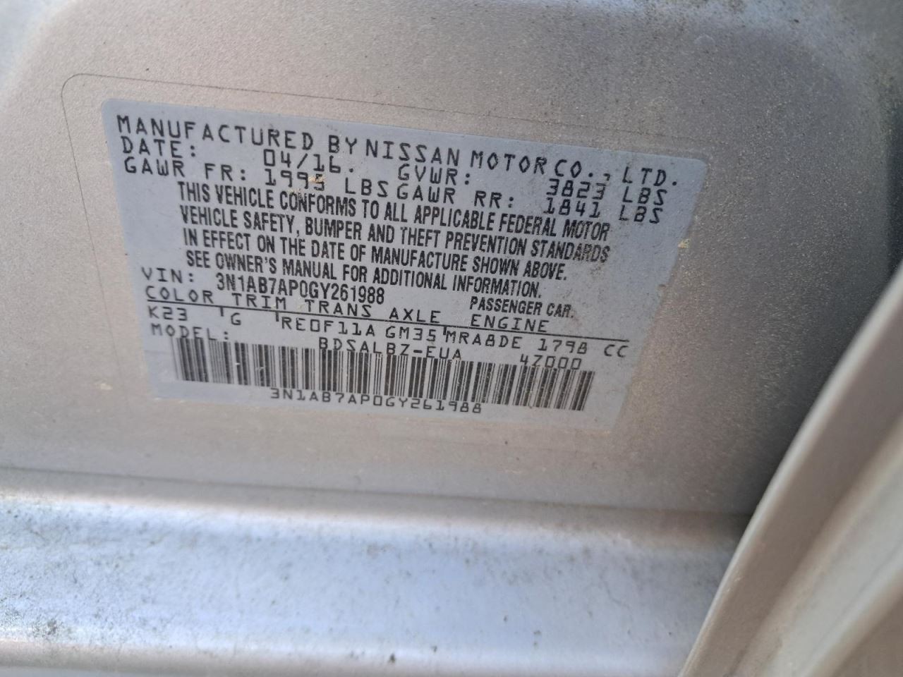 SENTRA 2016 Glove Box 4852851