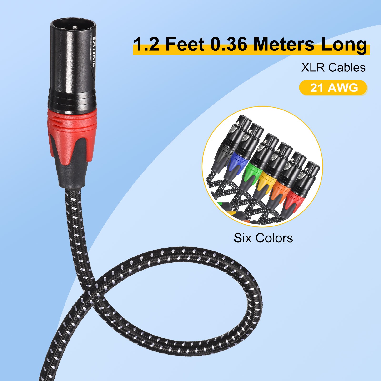 6pcs XLR Cables 1.2ft 21AWG Microphone Cables Nylon Braided Speaker Patch Cables