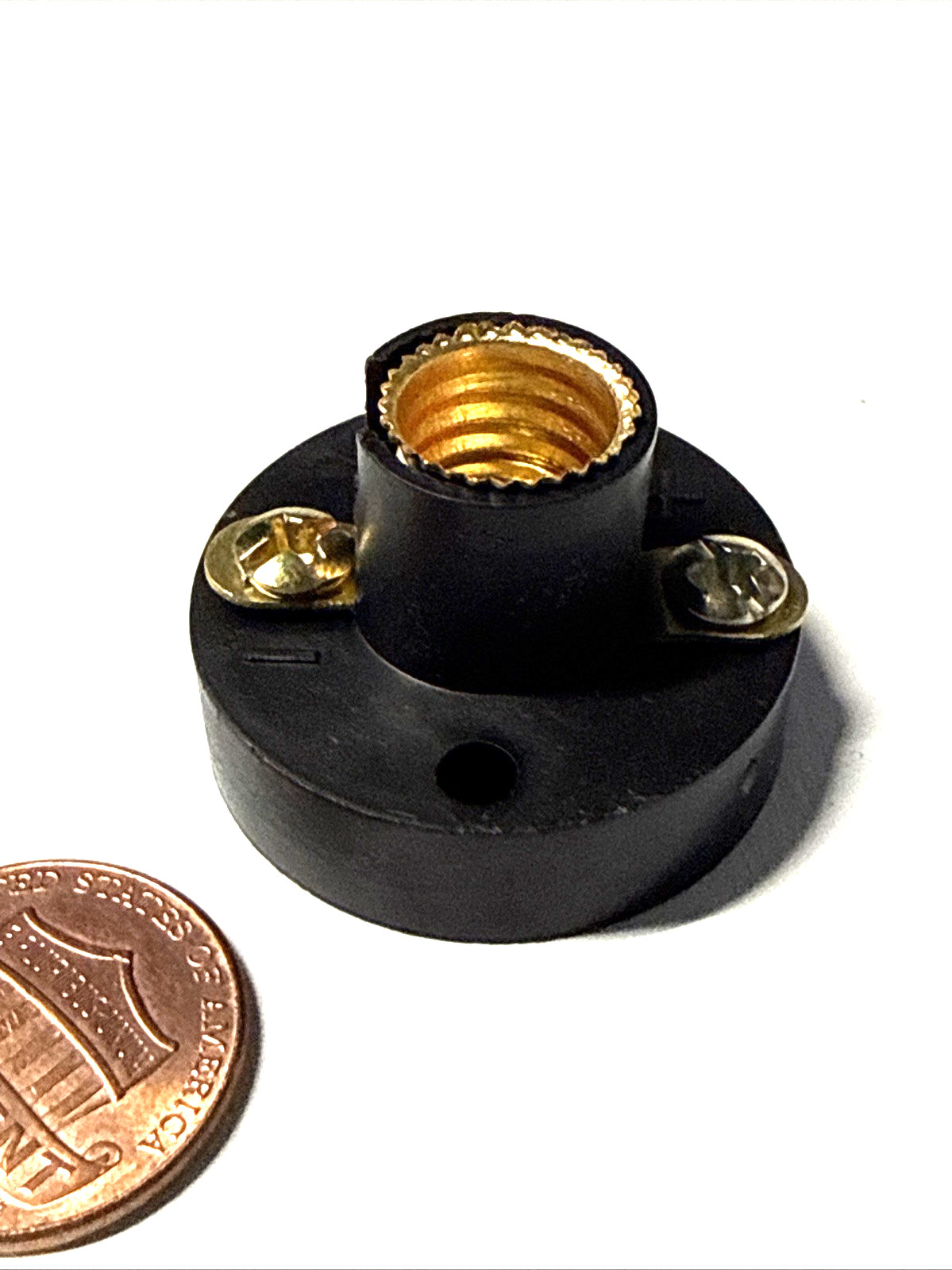 E10 Screw Lamp Holder Bulb Socket with one  mini yellow lamp bulb.  BLACK