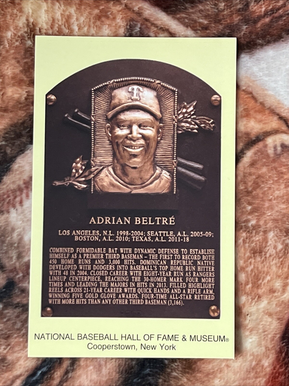 Adrian Beltre Postcard- Baseball Hall of Fame Induction Plaque - Photo 2024