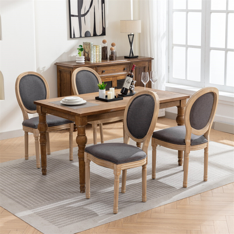 2pcs French Style Solid Wood Antique Painting Linen Fabric Back Dining Chairs