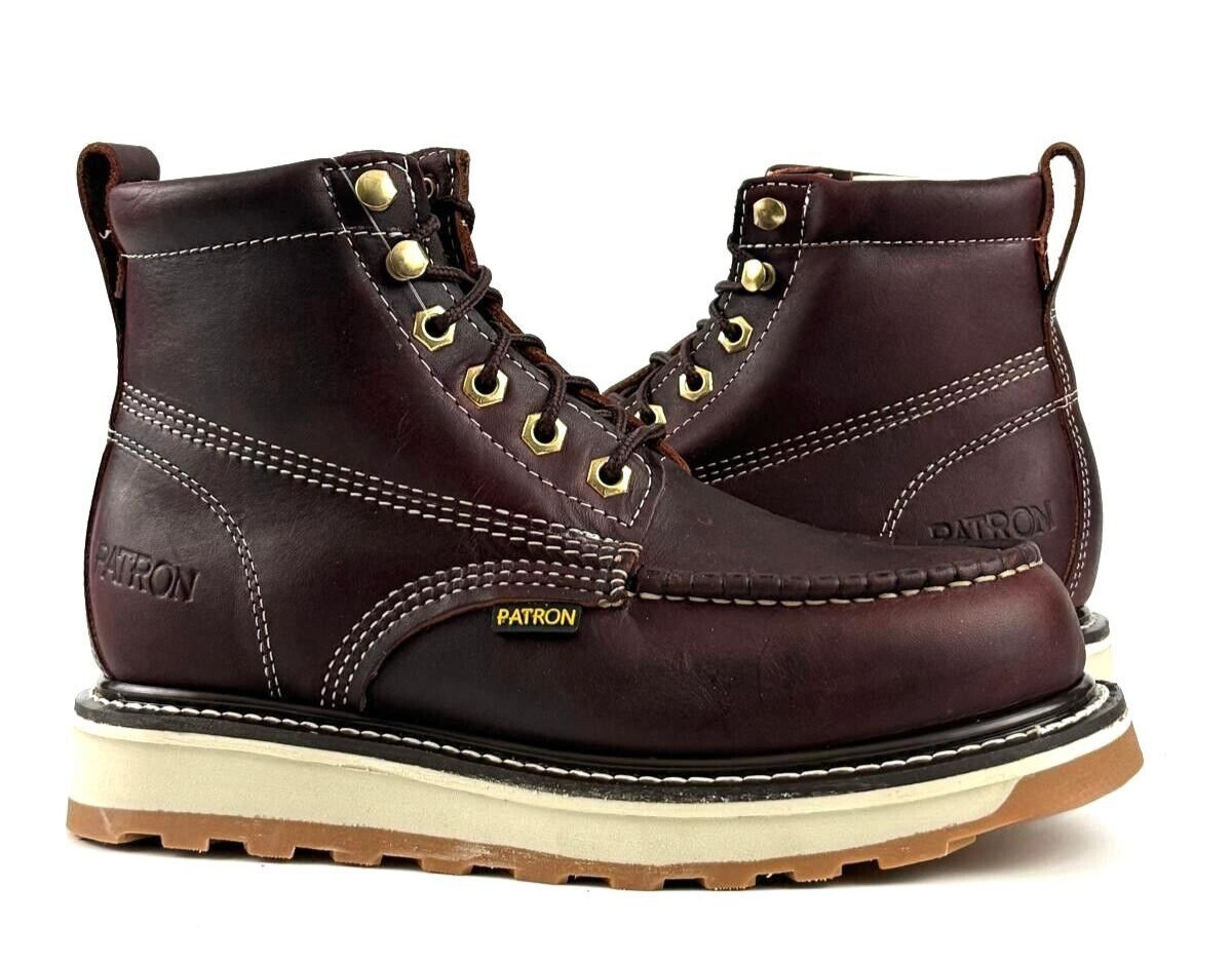MENS WORK BOOTS MOC TOE GENIUNE LEATHER GOODYEAR WELT SOFT TOE BOTAS DE TRABAJO