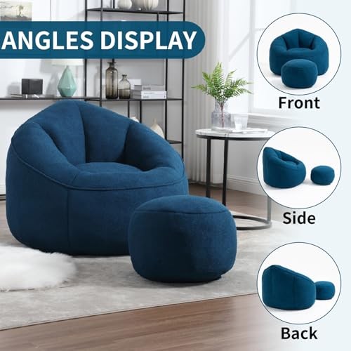 Bean Bag Chairs, Gaint Bean Bag Couch with Memory Foam for Adults and Blue