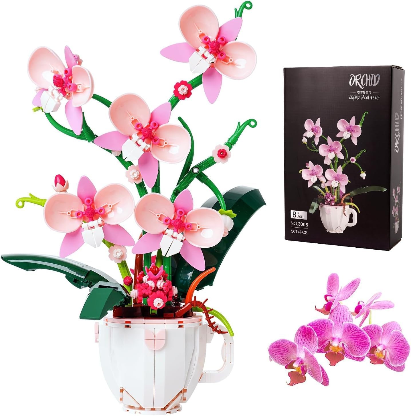 QFJ Ideas Orchid Flowers Building Block Set，DIY Home Decoration Kit for Adult...