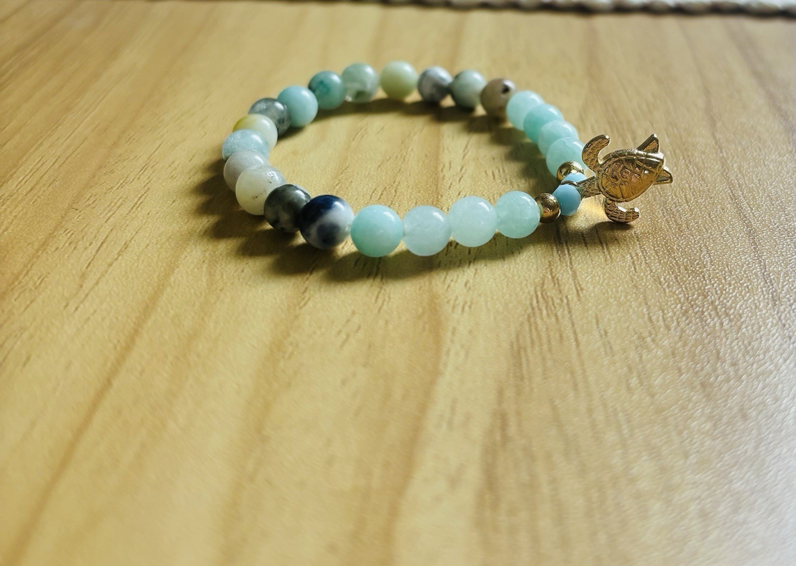 Bubbles & Baubles Studio Handmade Beaded Bracelet Multicolor Turtle Charm