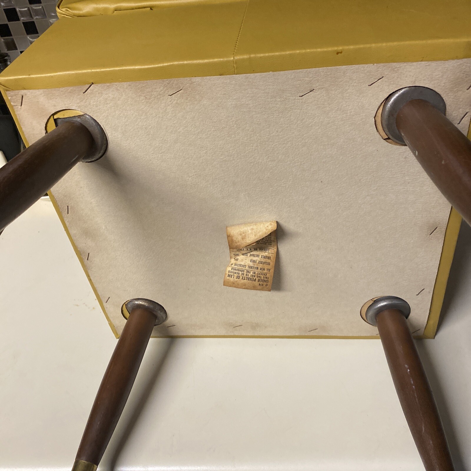 Vintage Mustard Sewing Machine Storage Stool MCM Bench Ottoman Halpern’s