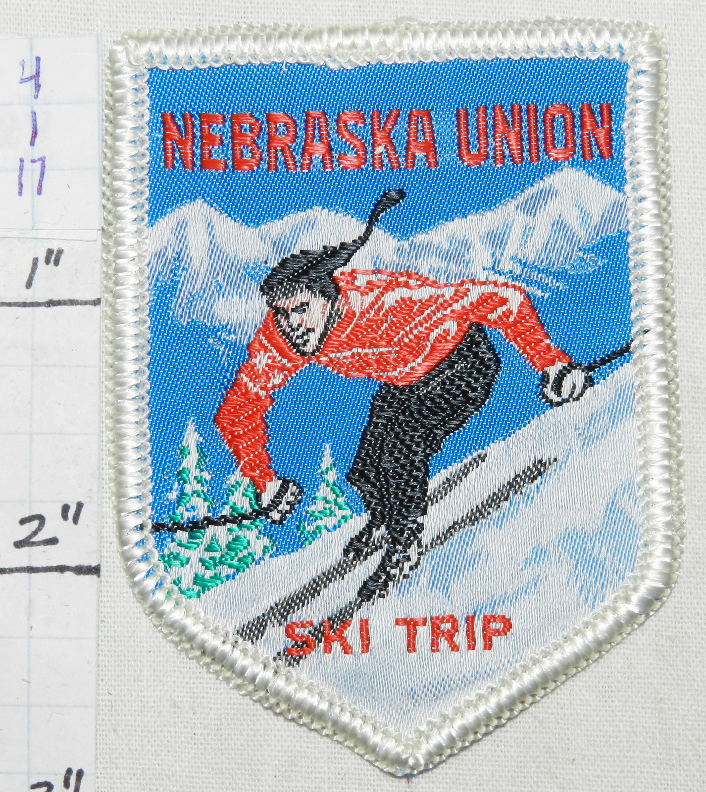 NEBRASKA UNIVERSITY  SKI TRIP UNION WOVEN VINTAGE 1960's ERA PATCH