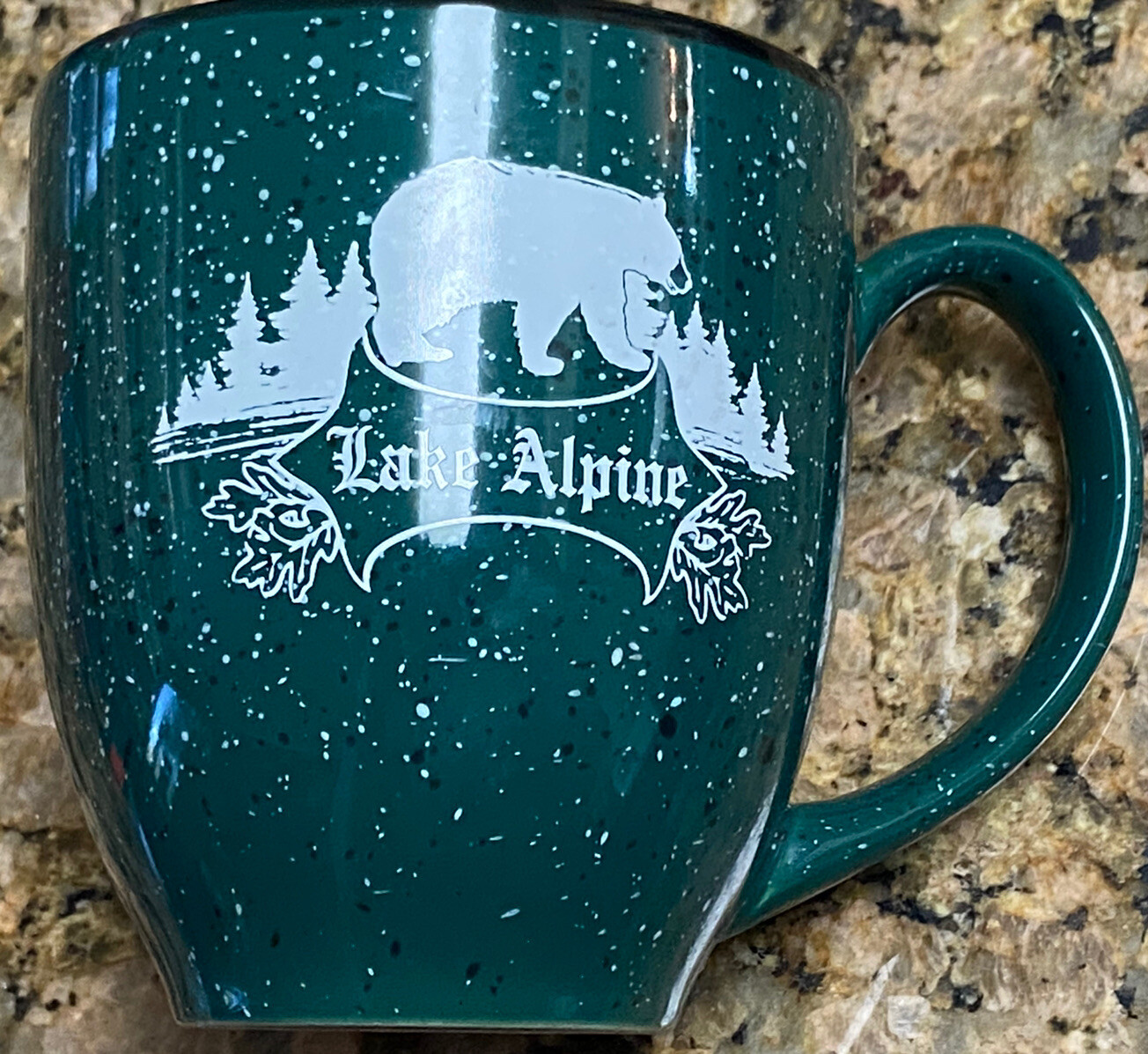 Nice Alpine Lake Large Green Speckled Ceramic Coffee Mug MINT