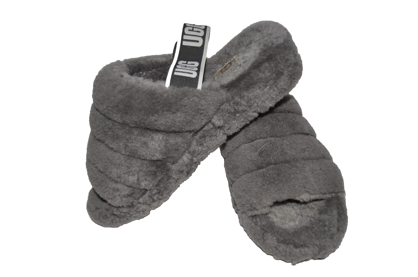 UGG Fluff Yeah Women's 1095119 Gray Fur Lined Slip-On Back Strap Slippers SZ 8